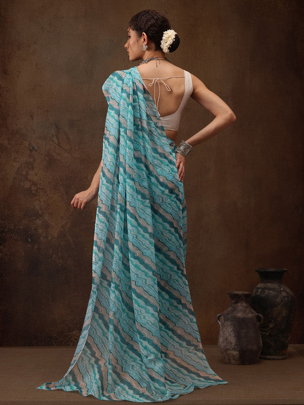Turquoise Cotton Blend Abstract Print Casual Saree