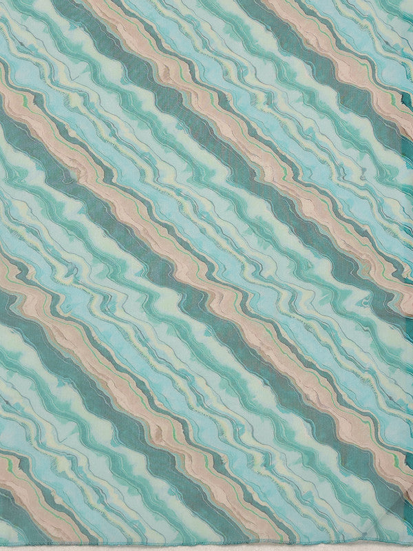 Turquoise Cotton Blend Abstract Print Casual Saree