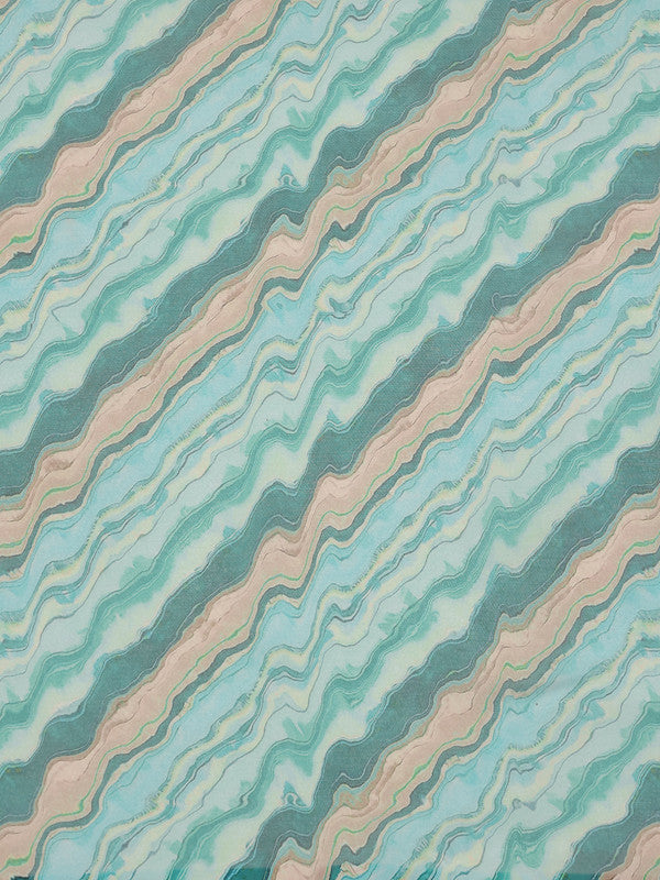 Turquoise Cotton Blend Abstract Print Casual Saree