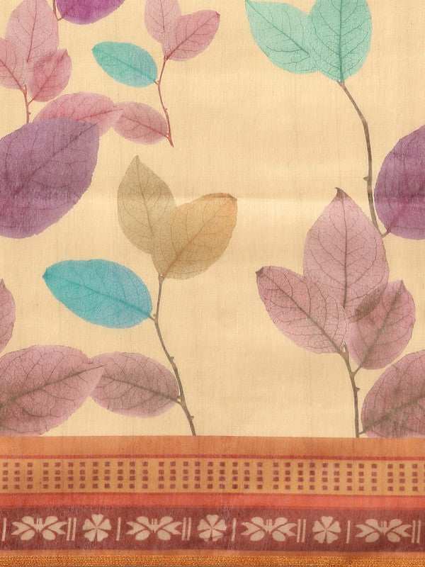 Mustard Pure Cotton Printed Floral Saree with Unstitched Blouse - Hiral Fashion