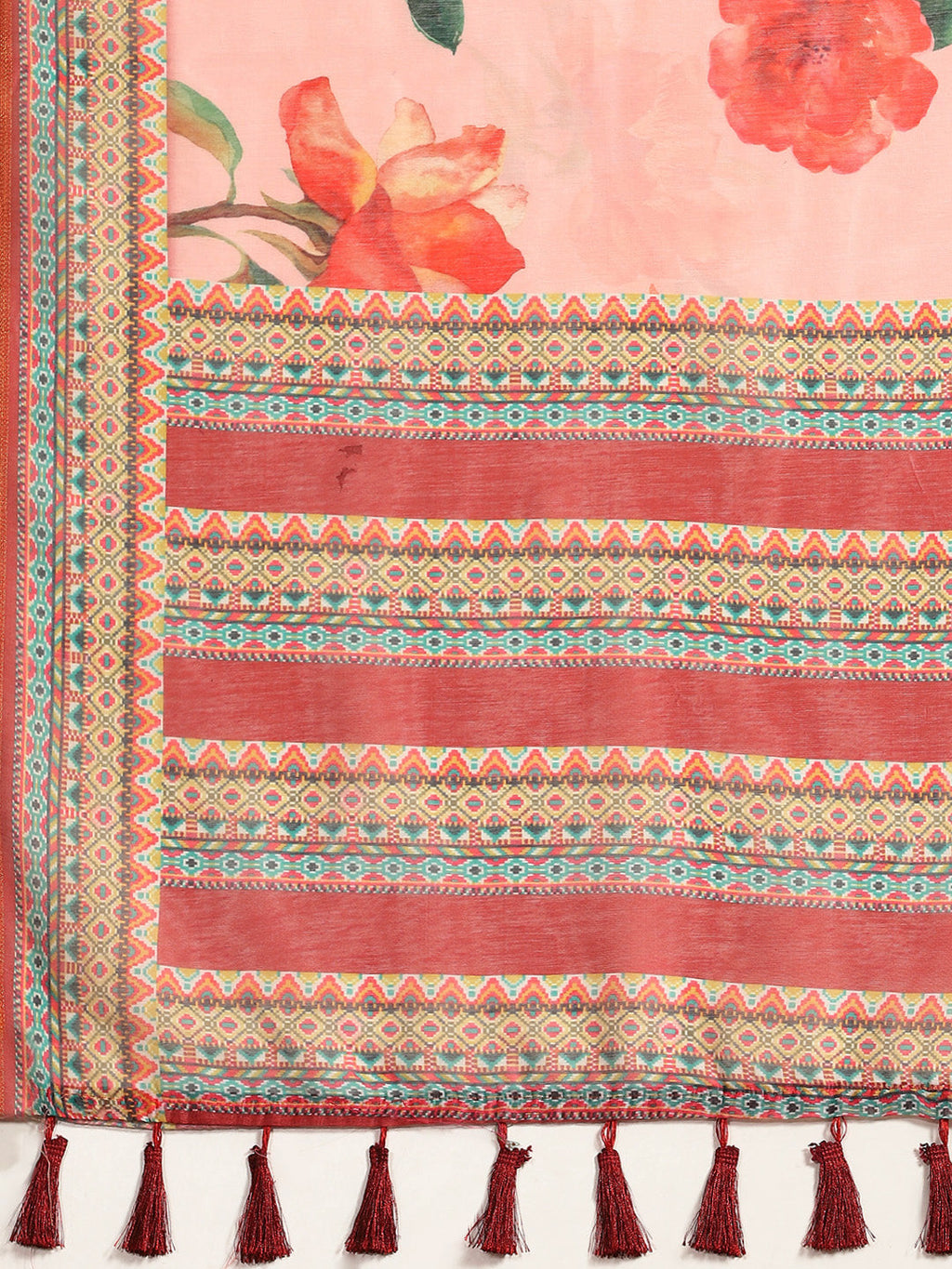Pink Pure Cotton Floral Print Saree with Blouse Piece