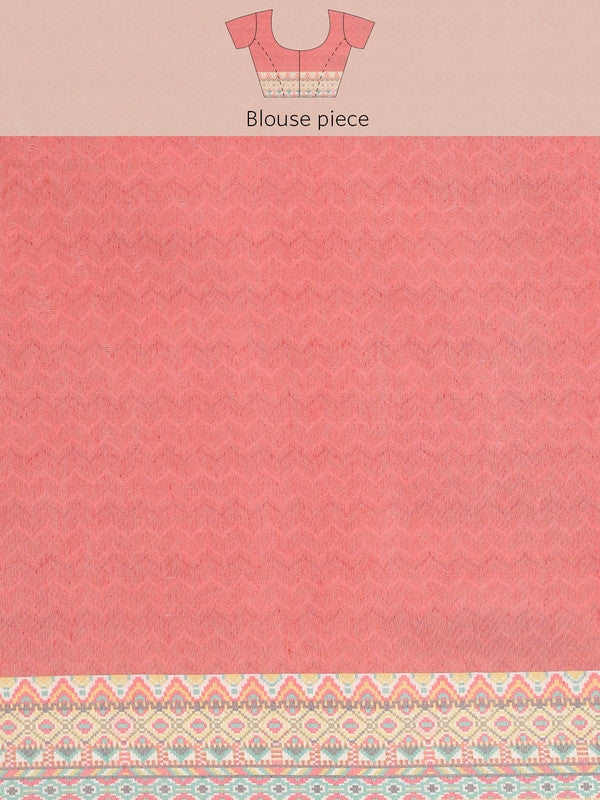 Pink Pure Cotton Floral Print Saree with Blouse Piece