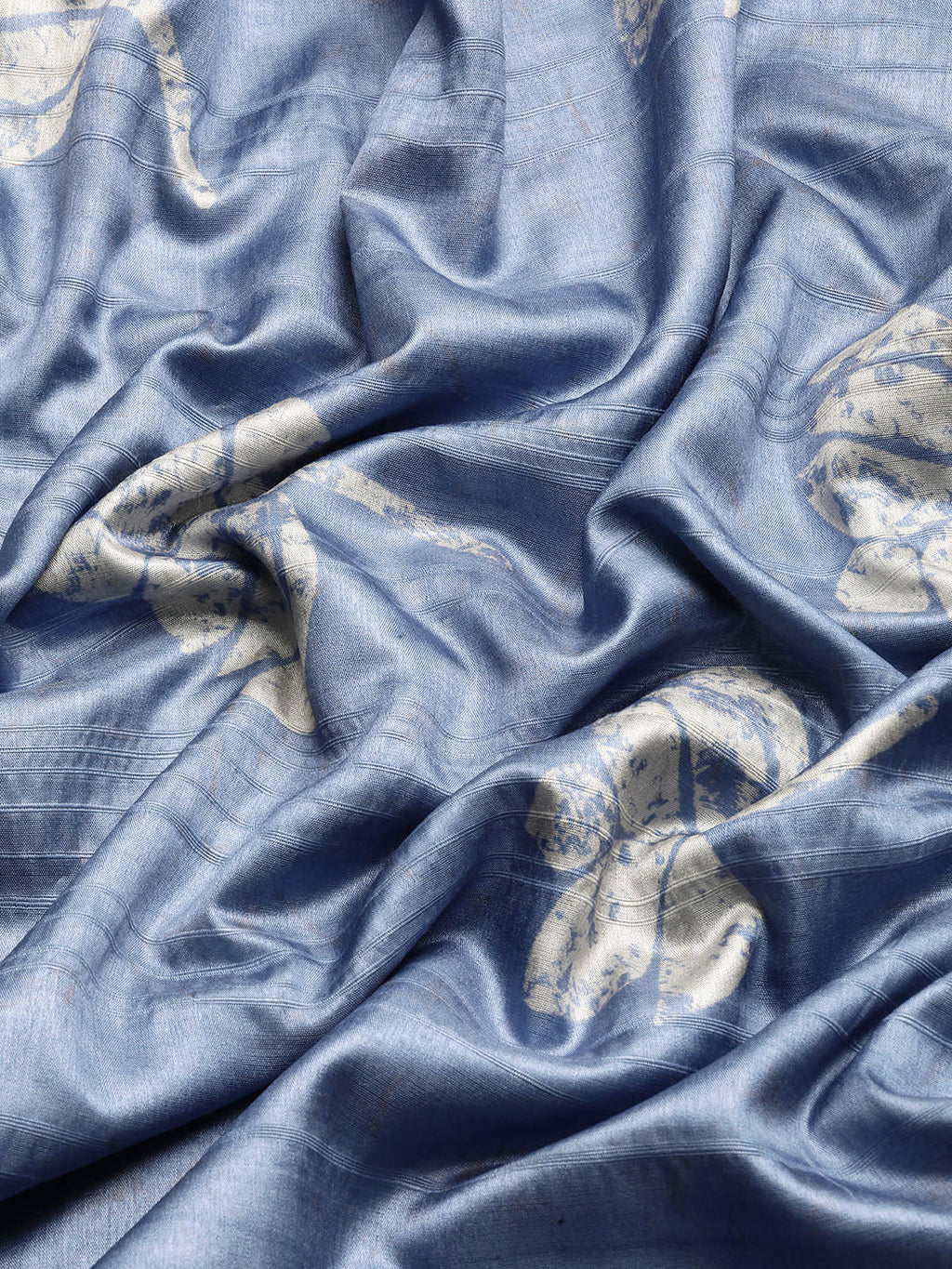 Blue Floral Digital Print Silk Blend Saree with Unstitched Blouse