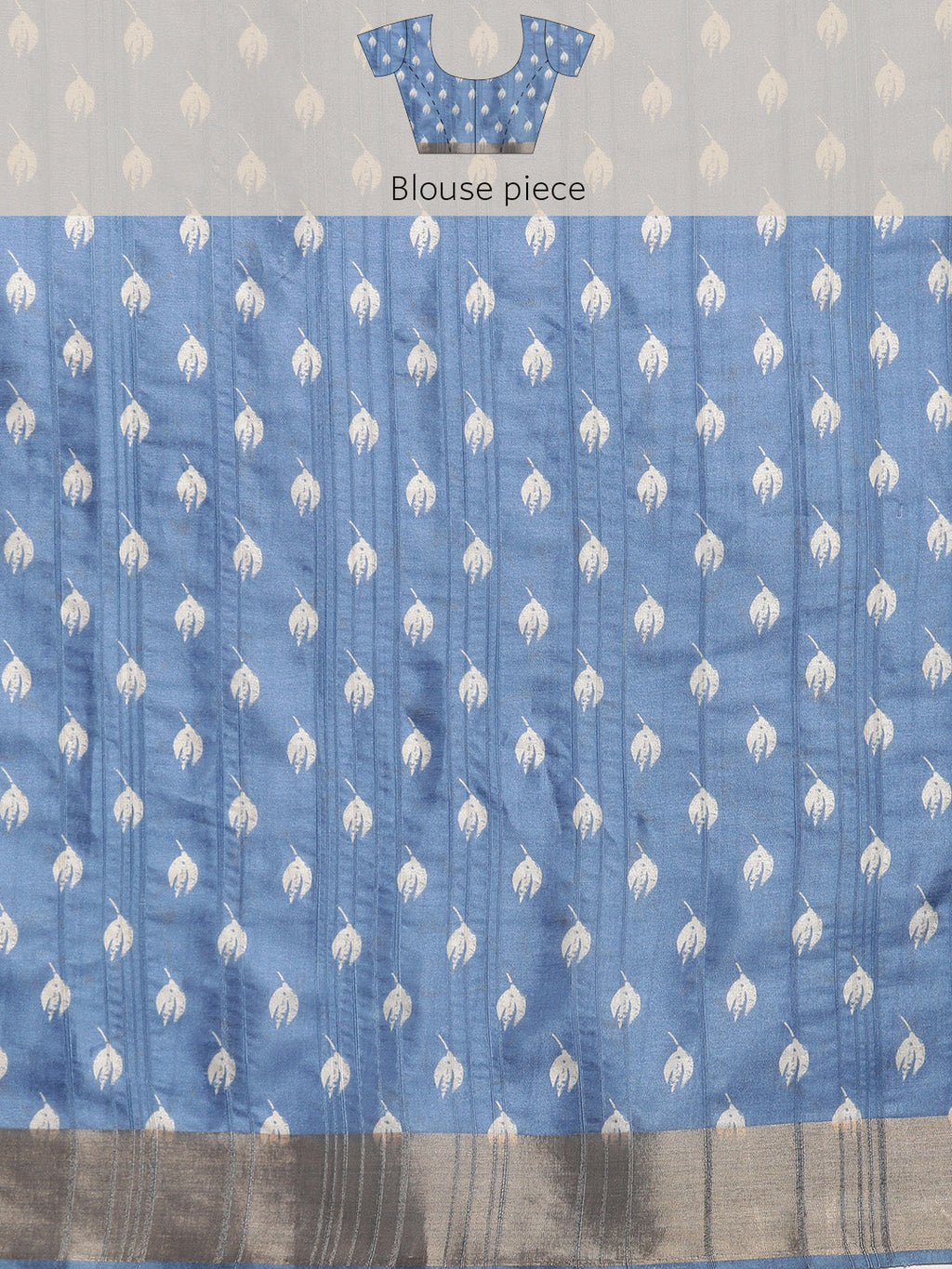 Blue Floral Digital Print Silk Blend Saree with Unstitched Blouse