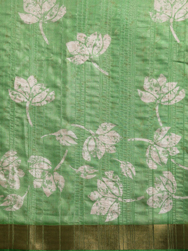 Green Silk Blend Floral Digital Print Saree