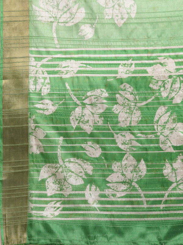 Green Silk Blend Floral Digital Print Saree