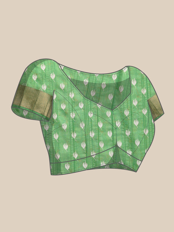 Green Silk Blend Floral Digital Print Saree