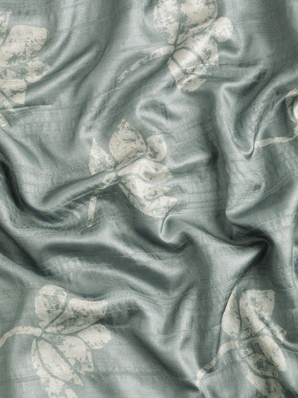 Gray Silk Blend Floral Saree with Digital Print and Unstitched Blouse