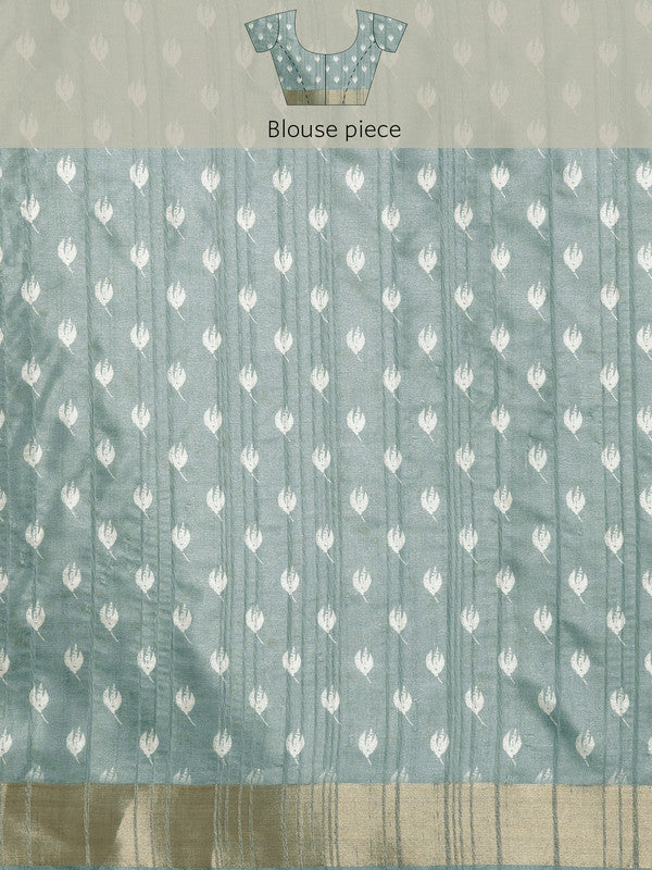 Gray Silk Blend Floral Saree with Digital Print and Unstitched Blouse