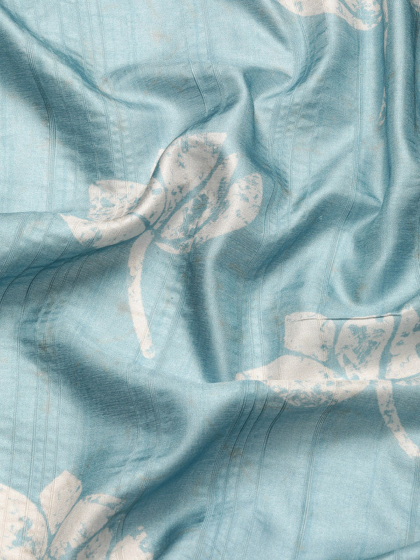 Turquoise Silk Blend Floral Digital Print Saree with Blouse