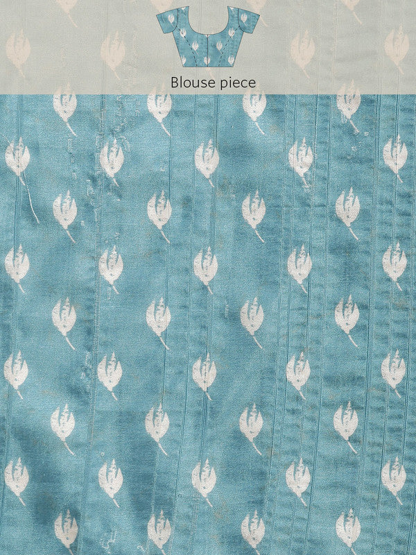 Turquoise Silk Blend Floral Digital Print Saree with Blouse