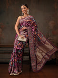 Purple Jamdani cotton saree featuring floral woven thread work