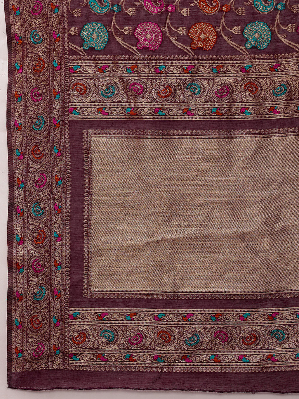 Purple Jamdani Cotton Saree with Floral Woven Thread Details