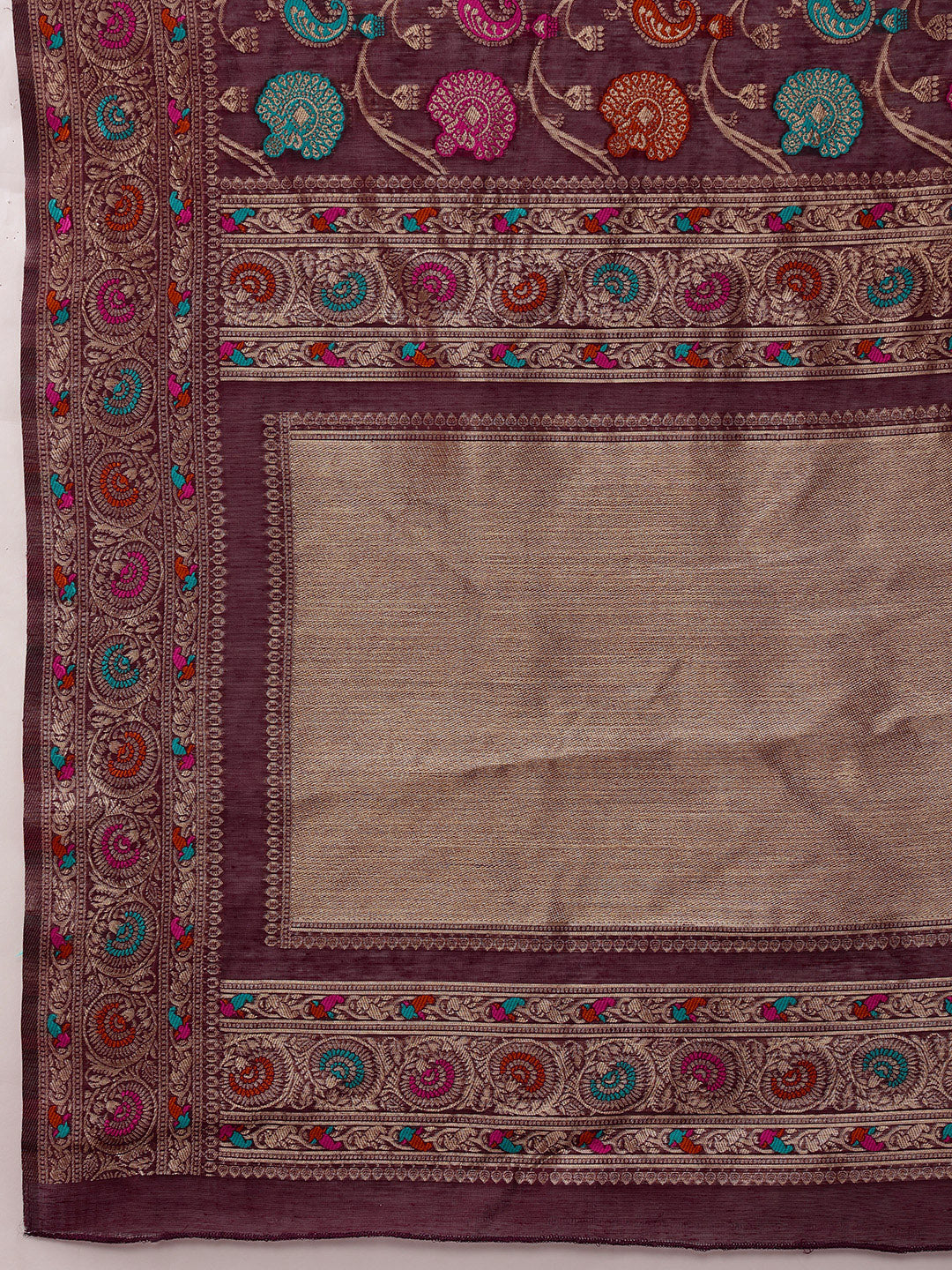 Purple Jamdani Cotton Saree with Floral Woven Thread Details