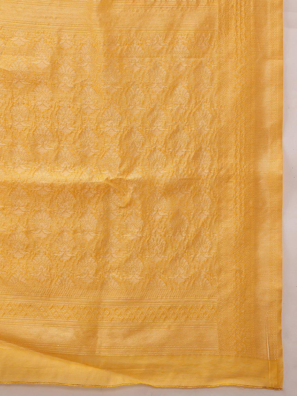 Mustard Jamdani Cotton Saree with Floral Woven Thread Work