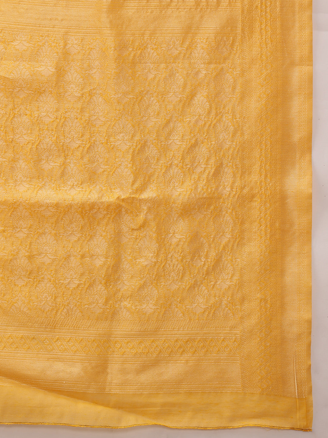 Mustard Jamdani Cotton Saree with Floral Woven Thread Work