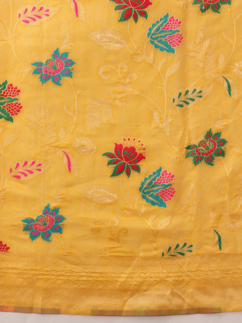 Mustard Jamdani Cotton Saree with Floral Woven Thread Work