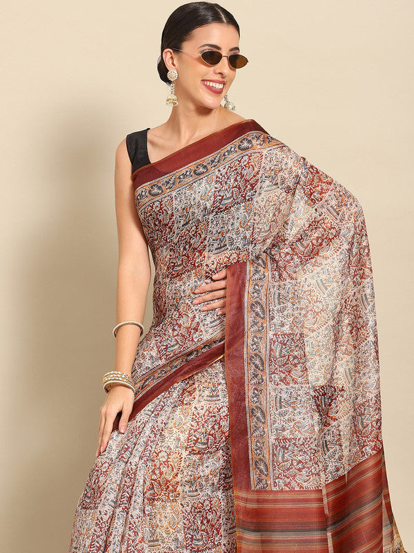 Multicolor Pure Cotton Printed Floral Saree with Unstitched Blouse - Hiral Fashion