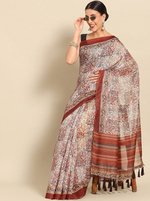Multicolor Pure Cotton Printed Floral Saree with Unstitched Blouse - Hiral Fashion