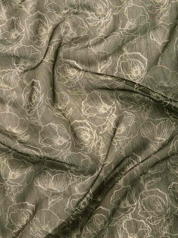 Black Silk Cotton Printed Floral Saree with Unstitched Blouse