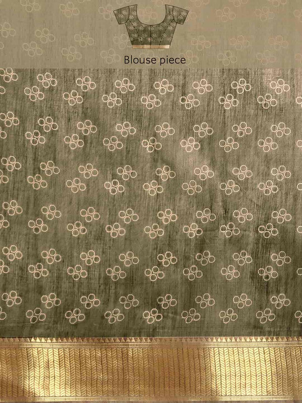 Black Silk Cotton Printed Floral Saree with Unstitched Blouse