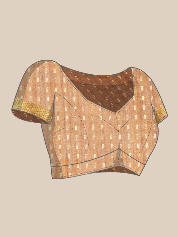 Brown Silk Cotton Printed Floral Saree with Unstitched Blouse