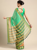 Green Silk Cotton Geometric Print Saree with Unstitched Blouse