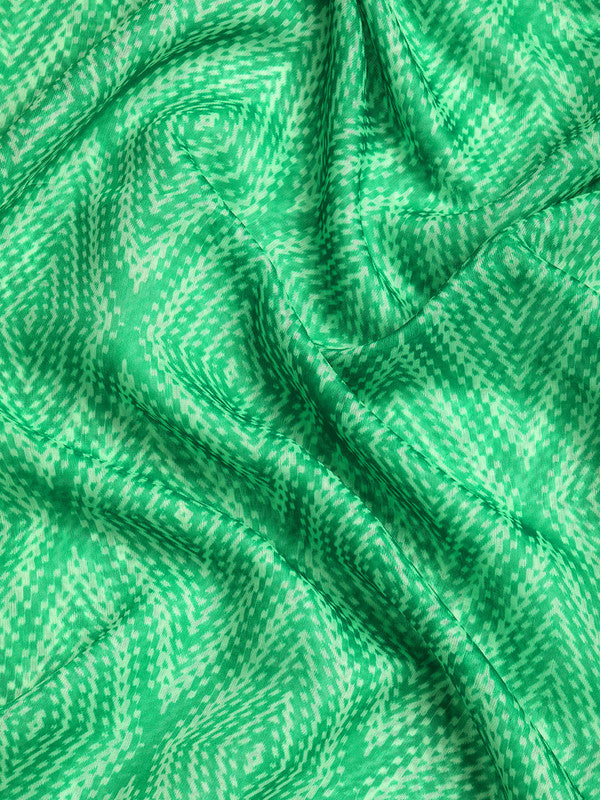 Green Silk Cotton Geometric Print Saree with Unstitched Blouse