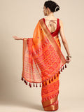 Mustard Silk Cotton Floral Printed Saree with Unstitched Blouse