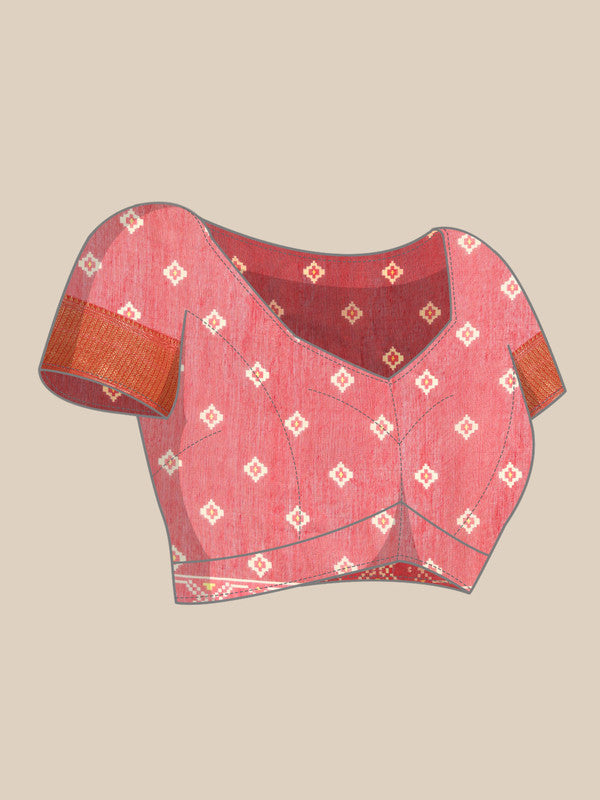 Mustard Silk Cotton Floral Printed Saree with Unstitched Blouse