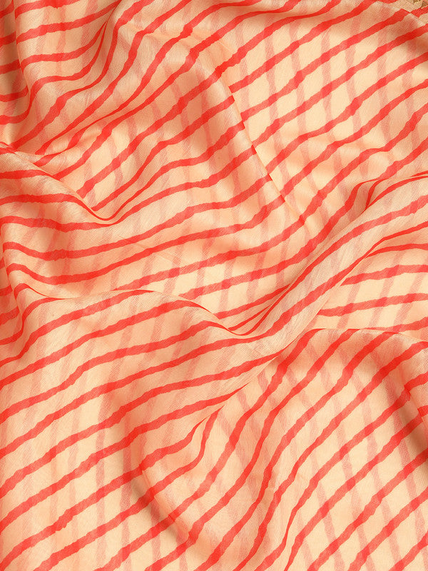 Orange Silk Cotton Striped Saree with Unstitched Blouse