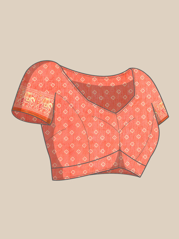 Orange Silk Cotton Striped Saree with Unstitched Blouse