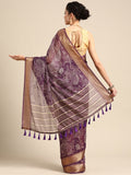Purple Silk Cotton Saree with Floral Print and Blouse Piece