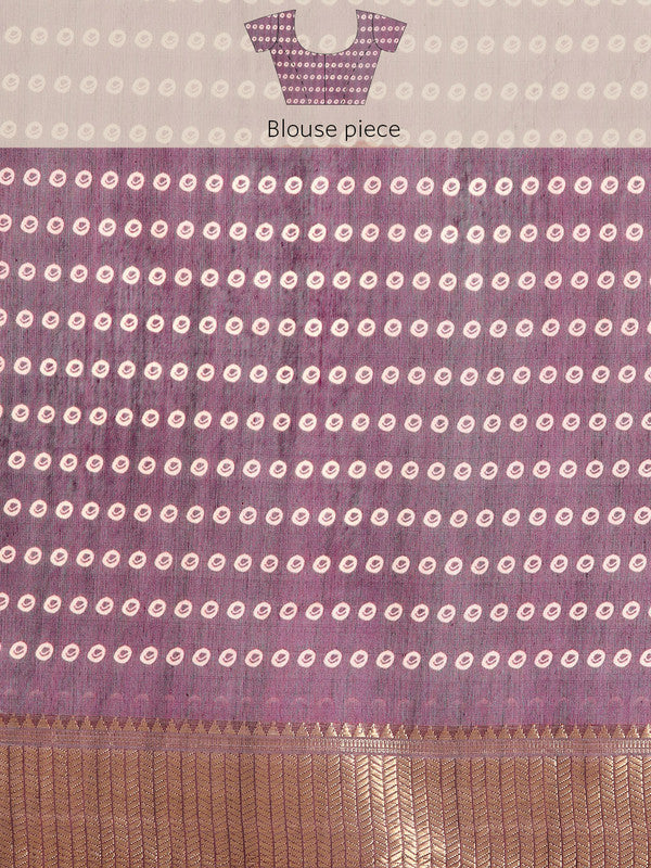 Purple Silk Cotton Saree with Floral Print and Blouse Piece