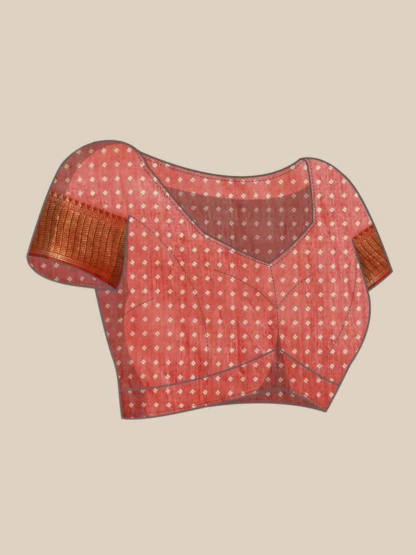 Red Floral Printed Silk Cotton Saree with Unstitched Blouse