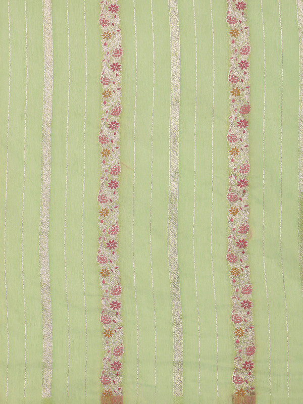 Green Cotton Woven Zari Design Floral Saree with Unstitched Blouse - Hiral Fashion