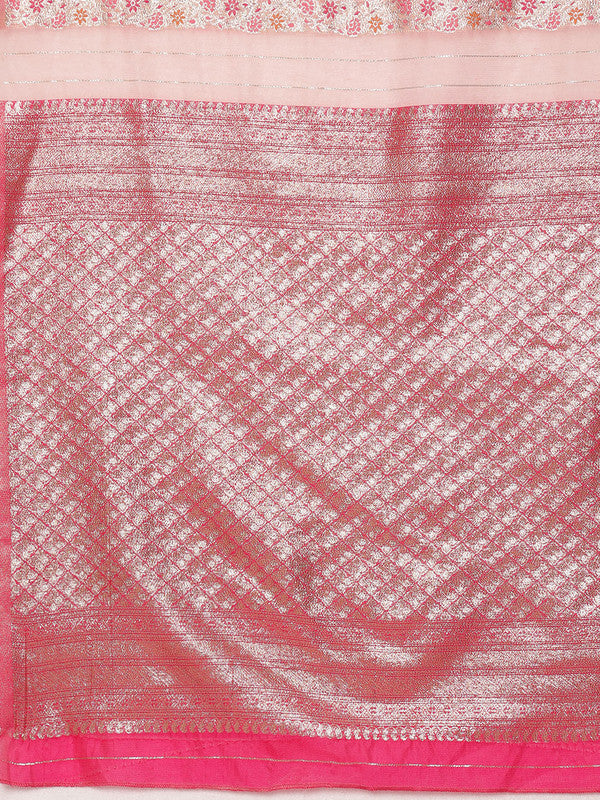 Pink Cotton Woven Zari Floral Saree with Unstitched Blouse
