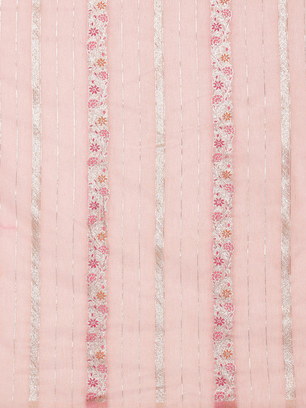 Pink Cotton Woven Zari Floral Saree with Unstitched Blouse