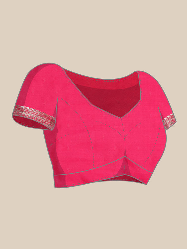 Pink Cotton Woven Zari Floral Saree with Unstitched Blouse