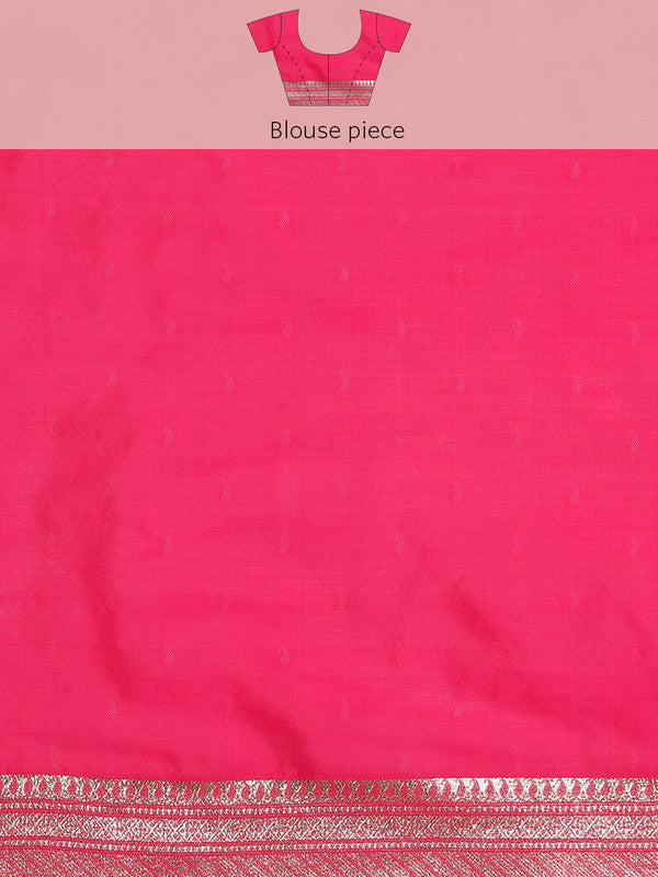 Pink Cotton Woven Zari Floral Saree with Unstitched Blouse