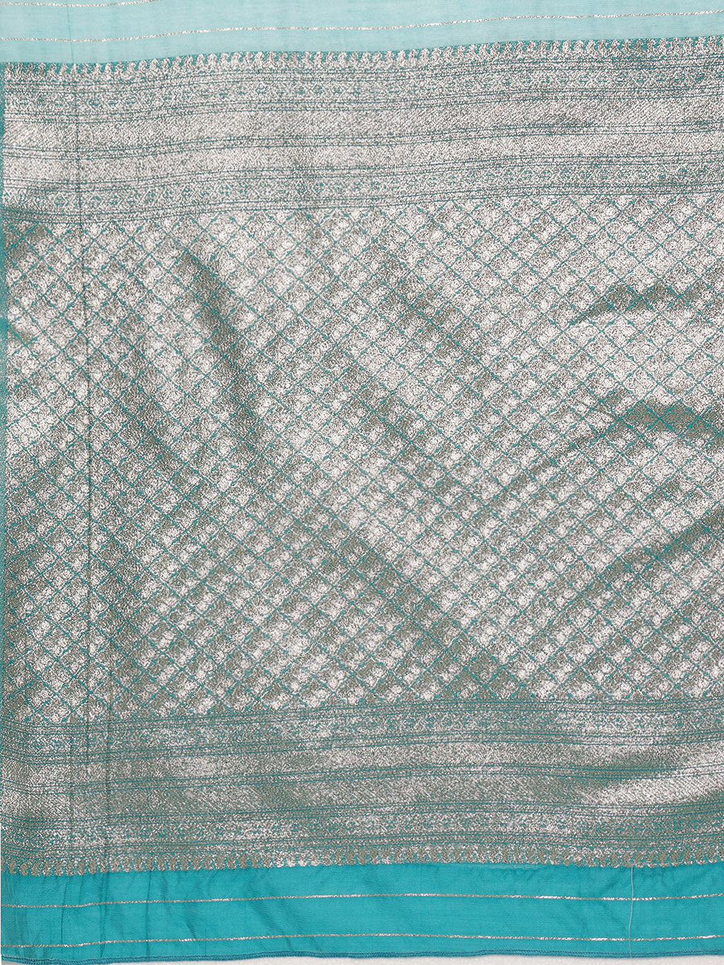 Turquoise Cotton Woven Zari Floral Saree with Unstitched Blouse