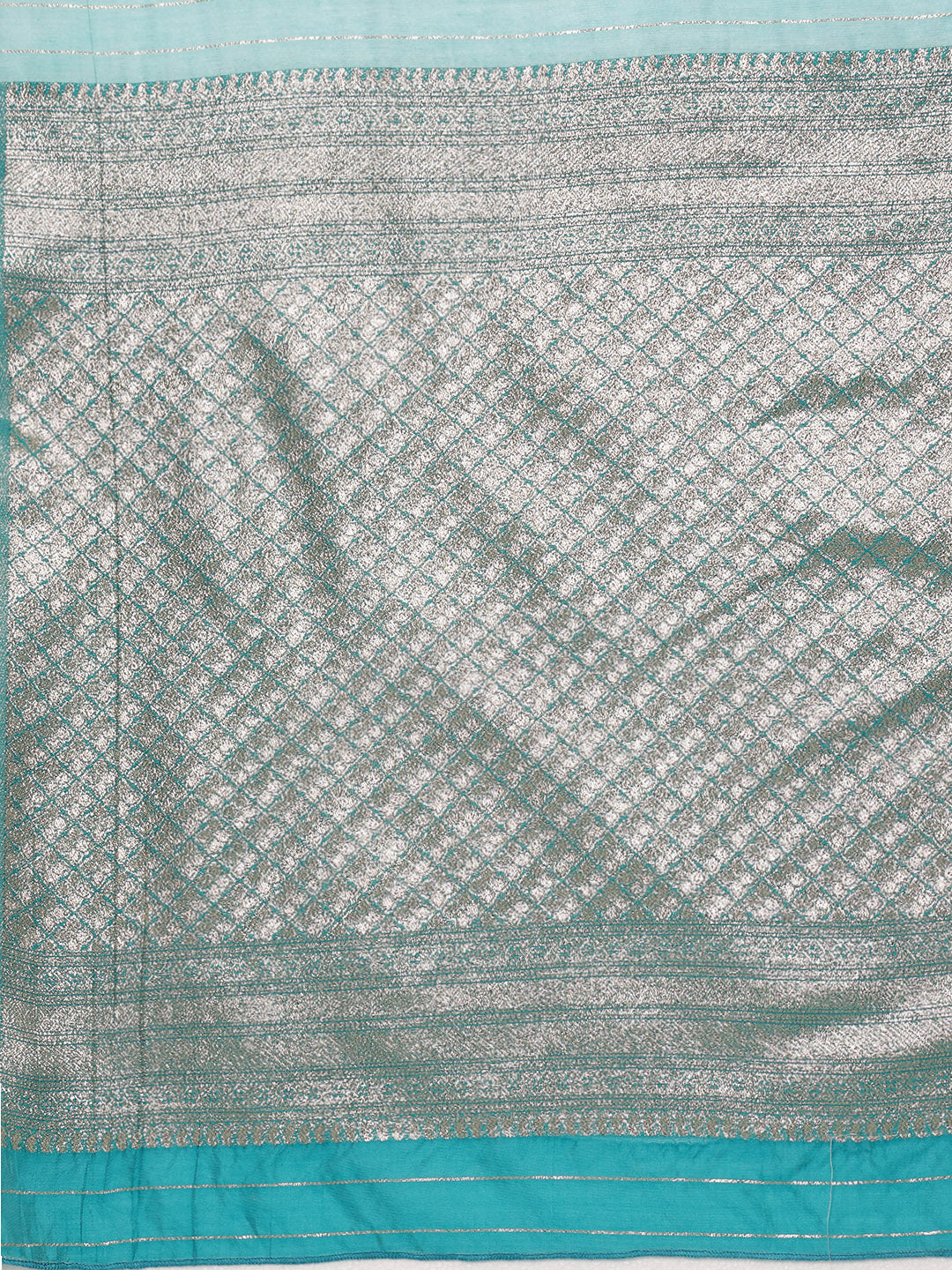 Turquoise Cotton Woven Zari Floral Saree with Unstitched Blouse