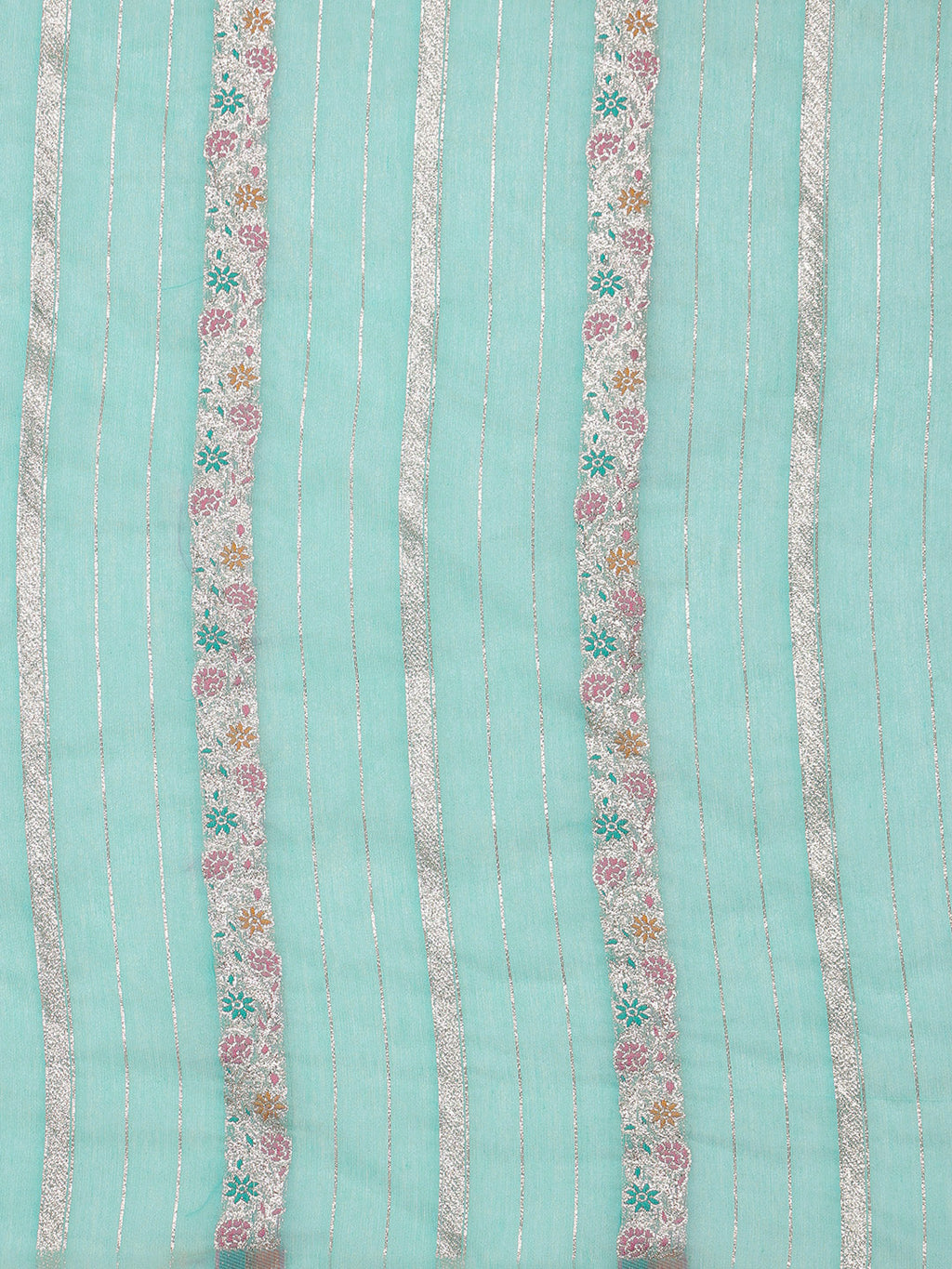 Turquoise Cotton Woven Zari Floral Saree with Unstitched Blouse