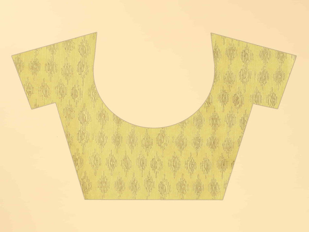 Yellow Cotton Blend Striped Print Saree with Unstitched Blouse