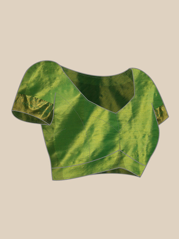 Green Pure Silk Saree with Woven Zari Ethnic Motifs