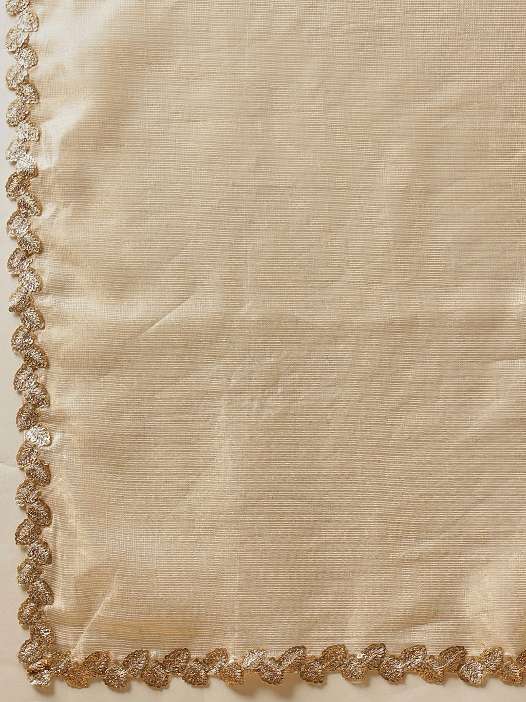 Beige Muga Silk Saree with Elegant Gota Patti Lace Work