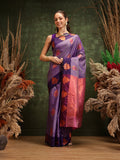 Lavender Banarasi silk saree with intricate floral woven design