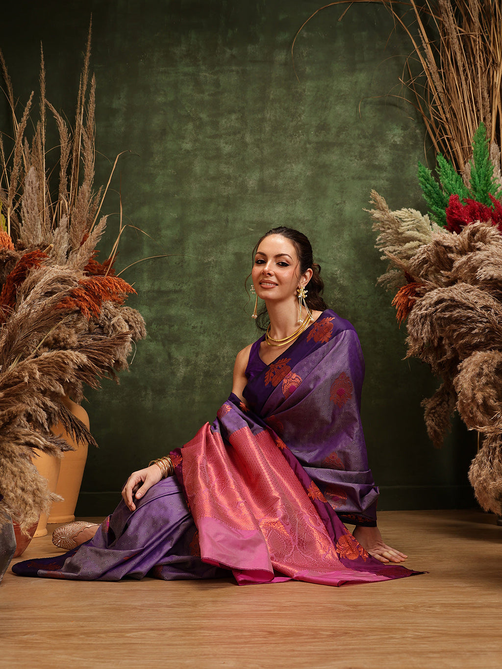 Lavender Banarasi Silk Saree with Elegant Floral Woven Design
