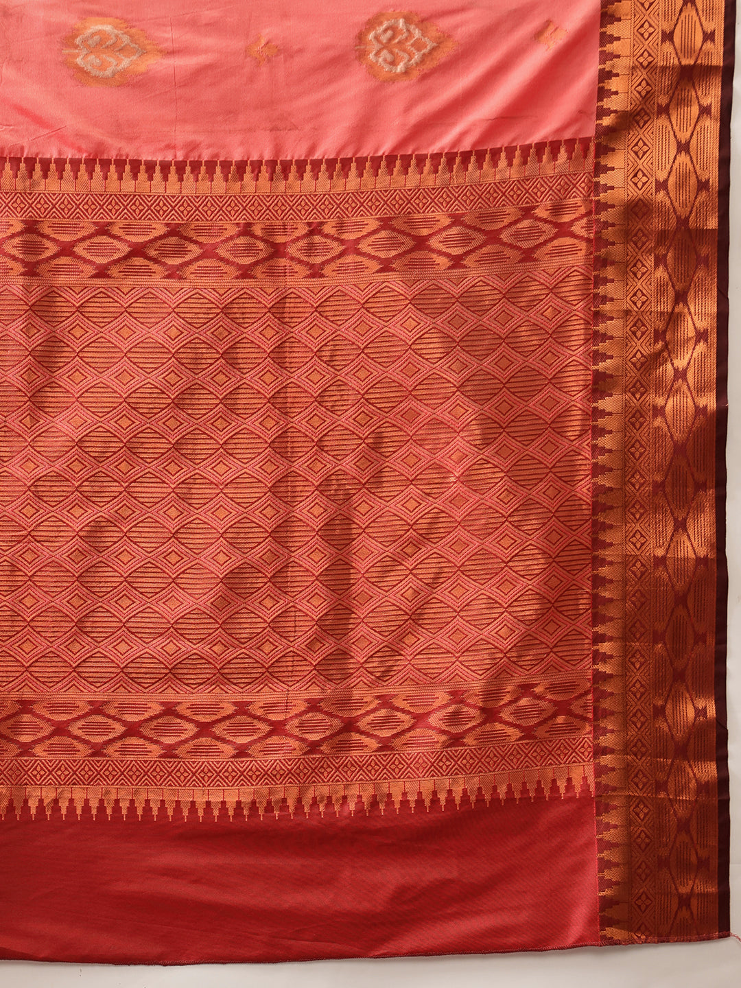 Peach Banarasi Silk Floral Woven Saree