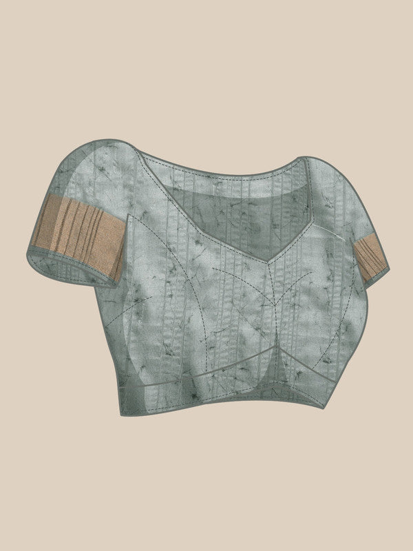 Gray Silk Blend Saree with Digital Floral Print and Blouse Piece